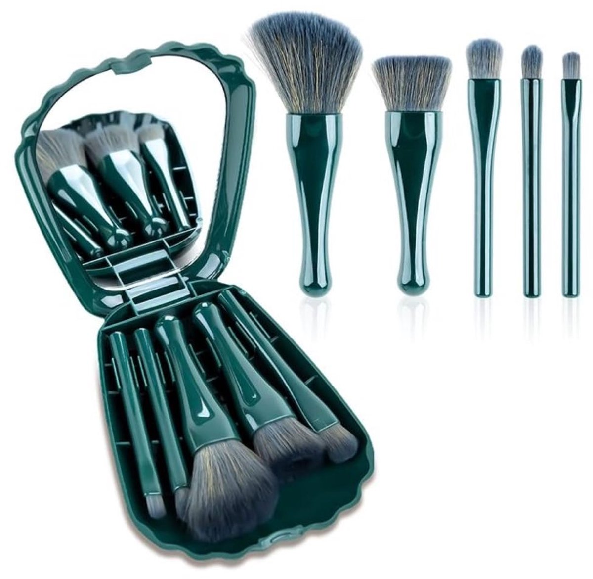 Makeupkwasten set 5-delig - Reiskosmetische kwasten met opbergdoos en spiegel - Zachte synthetische haren - ShopVlot