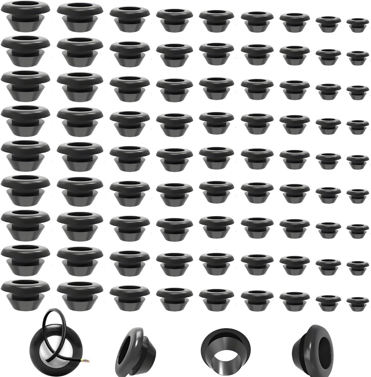 Rubber kabelgeleiders 90 stuks - 9 maten - waterdicht - bescherming voor kabels - ShopVlot