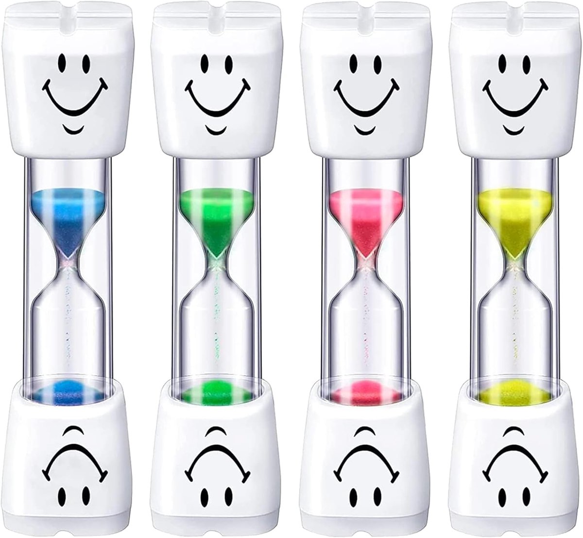 Zandloper set 4 stuks - vrolijke smiley kleuren - ideaal voor kinderen - helpt bij tijdsbeheer - ShopVlot