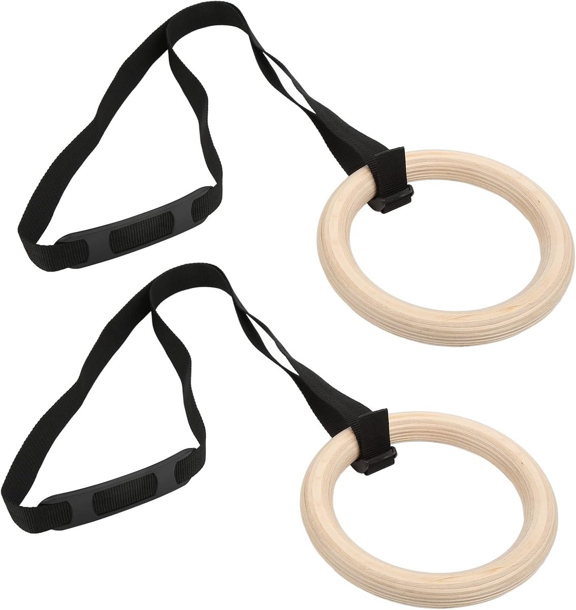 Gymnastiek Ringen 330lbs Capaciteit - Houten Ringen - Verstelbare Bandjes - Ideaal voor Thuis Workout - ShopVlot