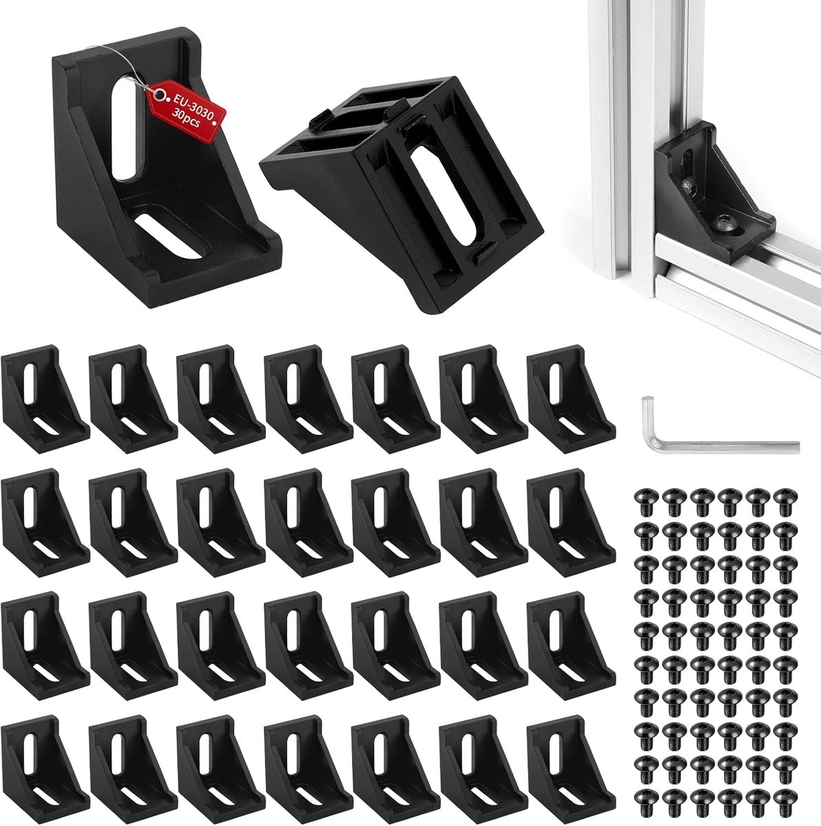 Aluminium hoekverbinders 30 stuks - 30 x 30 mm - zwarte hoekverbinder - voor stevige constructies - ShopVlot