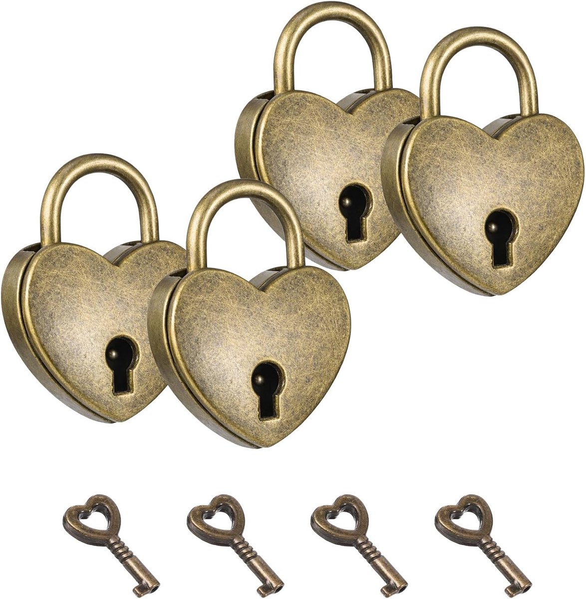 SnelShoppen - 4 Pcs Mini Hartvormige Hangslot - Vintage Metalen Love Lock met Sleutel - Antiek Blauw voor Sieradenbox, Dagboeken, Laden, Meubels