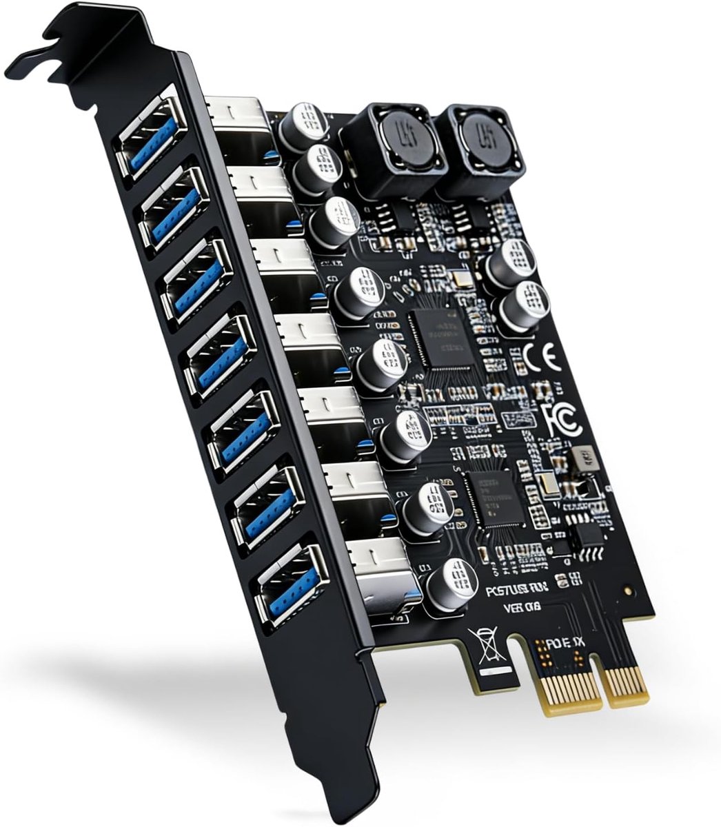 7-poorts PCIE-uitbreidingskaart - 7x USB 3.2 GEN1 - hoge snelheid - gelijktijdig gebruik van apparaten - ShopVlot
