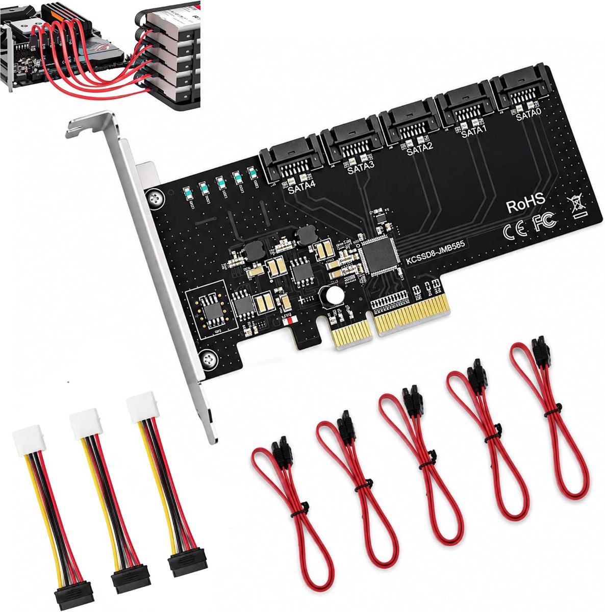 PCIe x4 naar 5-poorts SATA RAID uitbreidingskaart - uitbreiding pc-geheugen - RAID-configuratie - ShopVlot