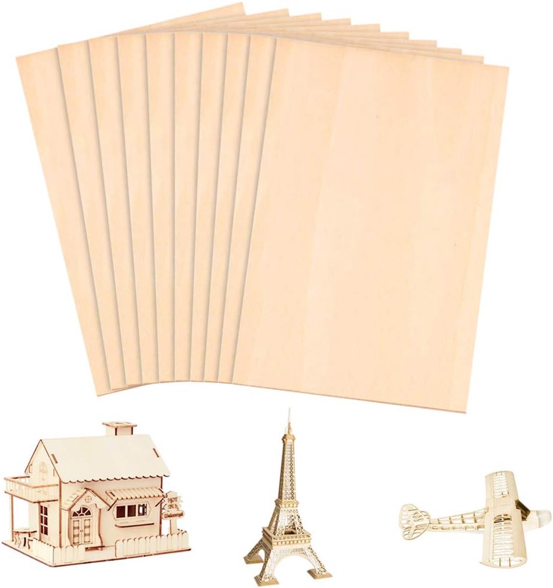 Balsa houten planken set van 10 - 200 x 200 x 1,5 mm - dun balsa hout - ideaal voor modelbouw - ShopVlot