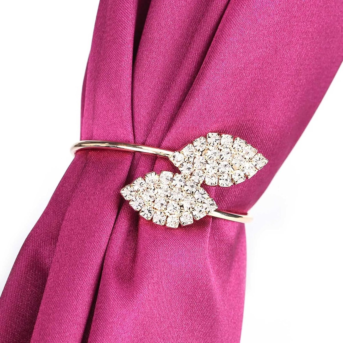12x Luxe Metalen Servetringen met Strass Blad Decoratie - Goudkleurig