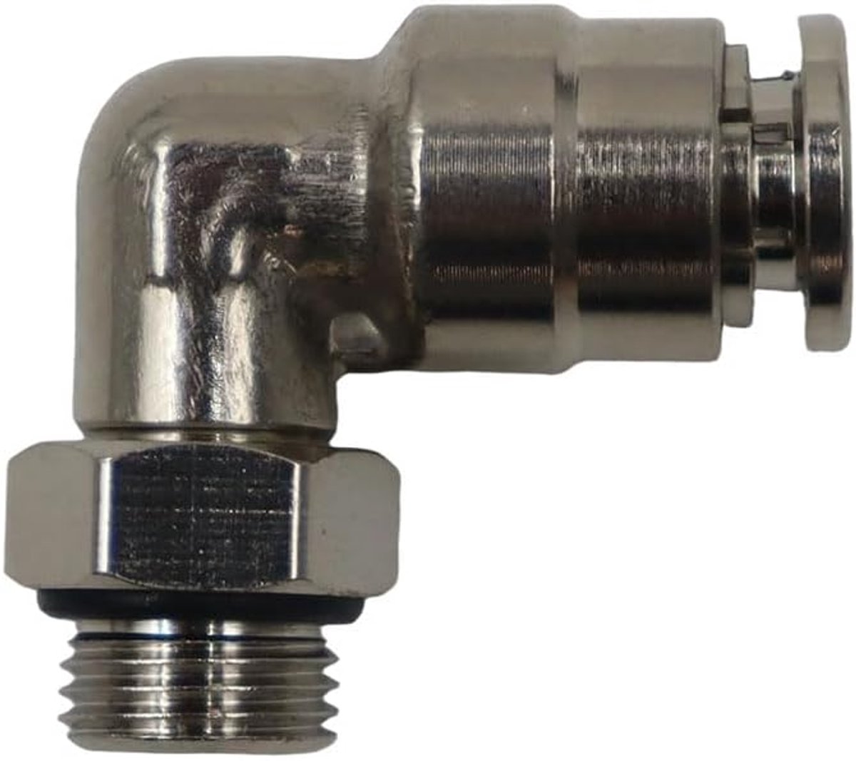 Hoekstuk 6 mm AD x 1/8 inch BSP - vernikkeld messing - met O-ring - voor pneumatische verbindingen - ShopVlot
