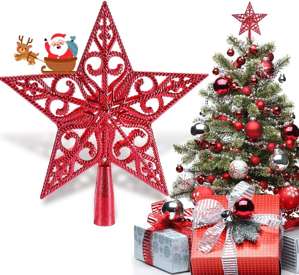 Christmas Tree Topper Star Vintage Lightweight Classic Plastic Hollow Out Xmas Decoration Ideal Christmastide Decor - ShopVlot