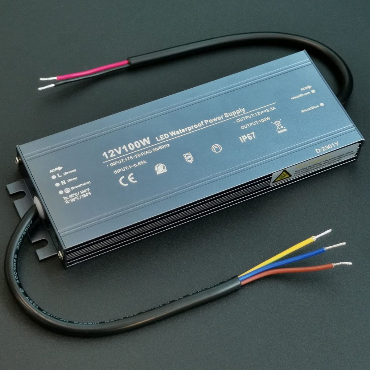 LED Transformer 12V 100W, IP67 Waterproof Extremely Thin LED Driver Transformer 230V to 12V, Universal Power Supply - ShopVlot
