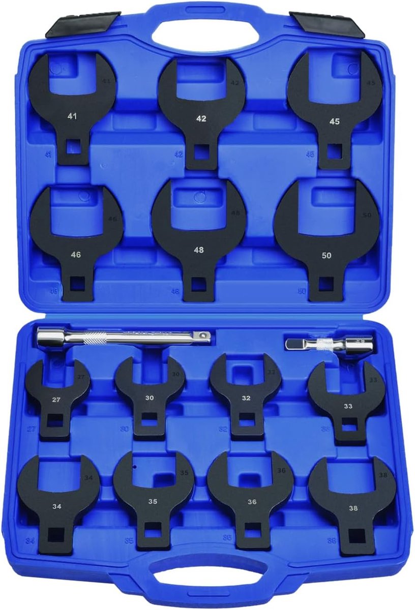 16 stuks 1/2 inch drive jumbo kraaienvoetmoersleutelset metrisch 27-50 mm, zware koolstofstaal open einde - ShopVlot