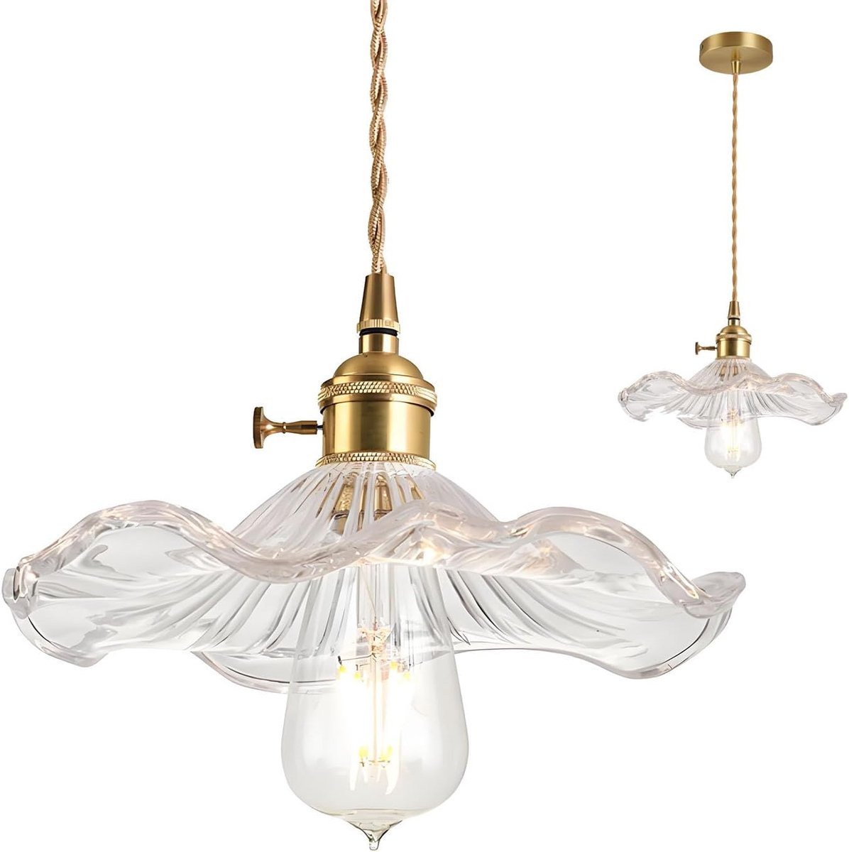 EKSED Glass Pendant Light Brass Gold Fitting with Switch Pendant Lamp Ceiling Lamp for Kitchen Island (Clear) - ShopVlot