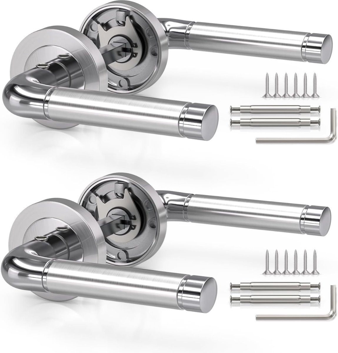 Bwintech 2 sets satijnchroom, minimalistisch design, aluminium deurkruk op rozet, deurkruk voor binnendeuren zonder - ShopVlot