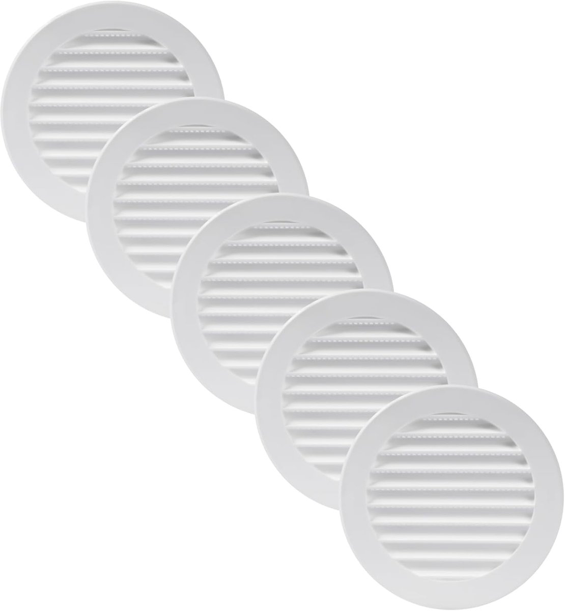Vent Systems 100mm / 4" Inch Round Soffit Vent Cover - Pack of 5 - White Louvered Plastic Grill Cover - ShopVlot