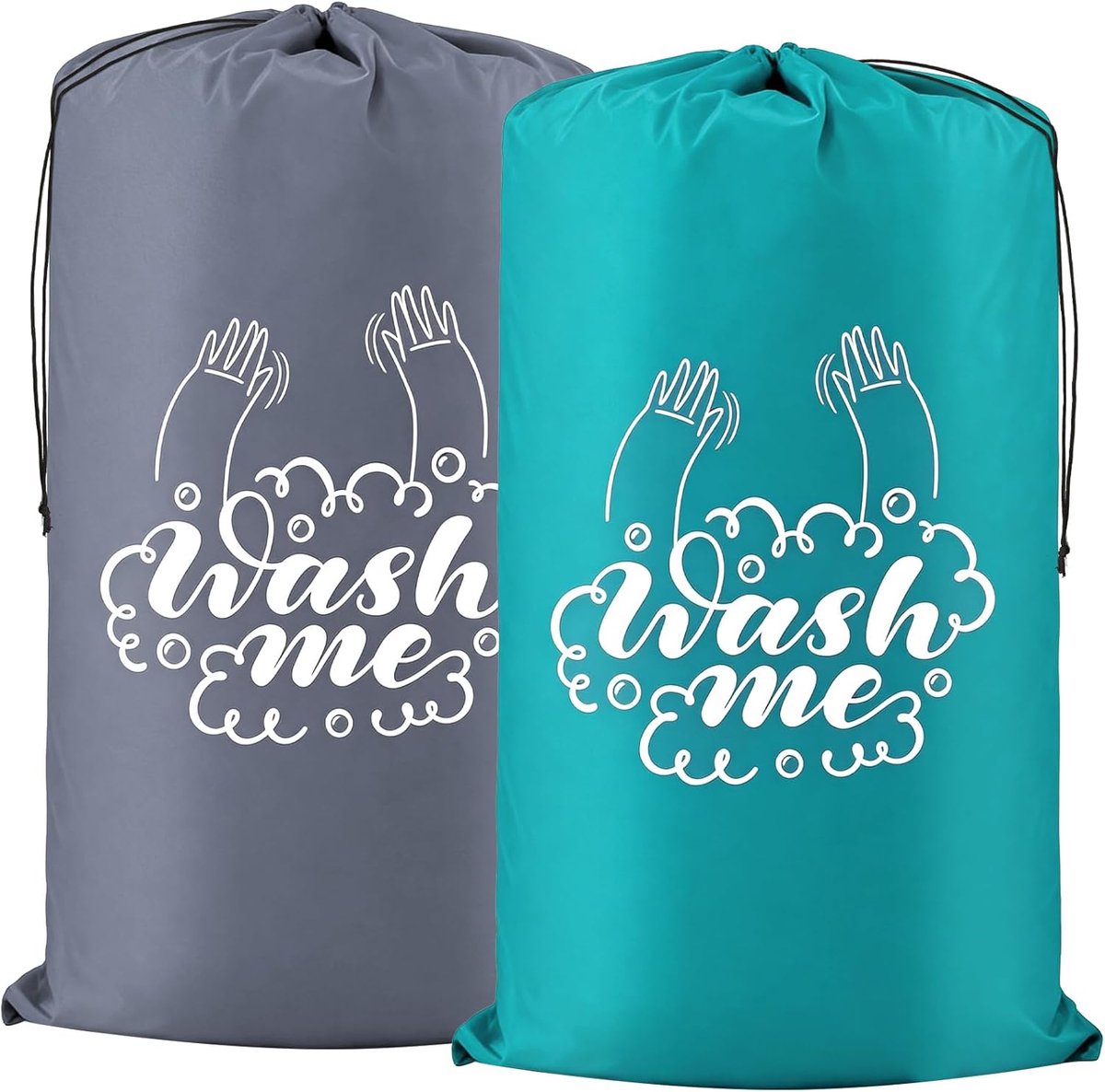 2 stuks waszakken voor reizen, waszak, groot, opvouwbare waszak, vuilwas, waterdicht, reizen, vuilwaszak, trekkoord - ShopVlot