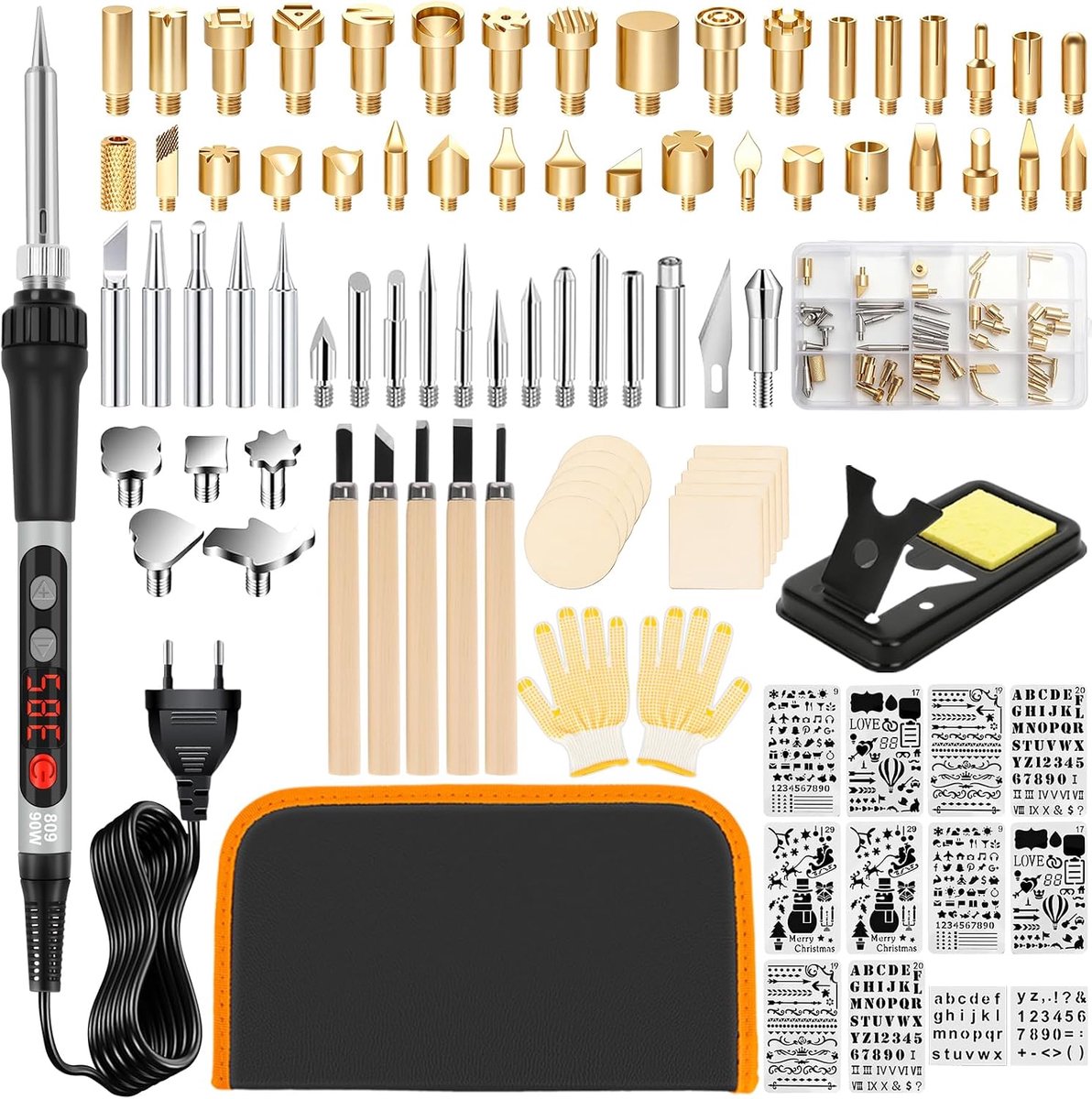 Brandschilderset soldeerbouten 89 stuks, 100 W soldeerbout met lcd-display met graveermes, combi-set, instelbare - ShopVlot