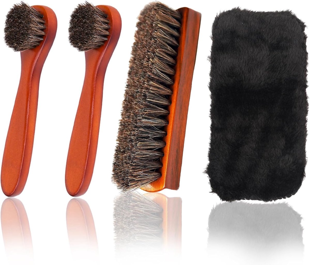 4 Piece Shoe Care Set for Suede Suede Brushes with Plush Polishing Glove, Wooden Shoe Brush, Natural Horse Hair - ShopVlot