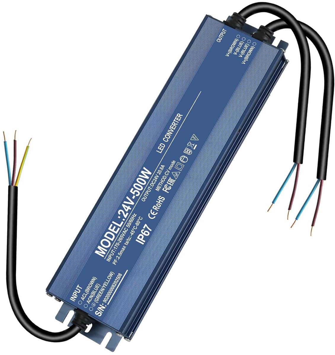 LED Transformer 24V 500W, Power Supply 20.8A, 220V-24V, AC to DC Driver, Waterproof IP67, Flicker-Free, No Noise, for - ShopVlot