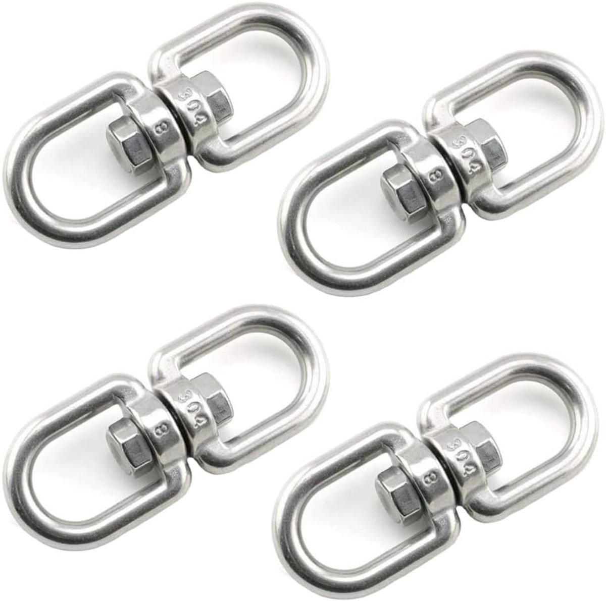 AISHOW 4 x M8 Stainless Steel Swivel Mechanism, Swivel Ring, Double-Sided Swivel Joint, Eye Hook for Connecting Ropes - ShopVlot