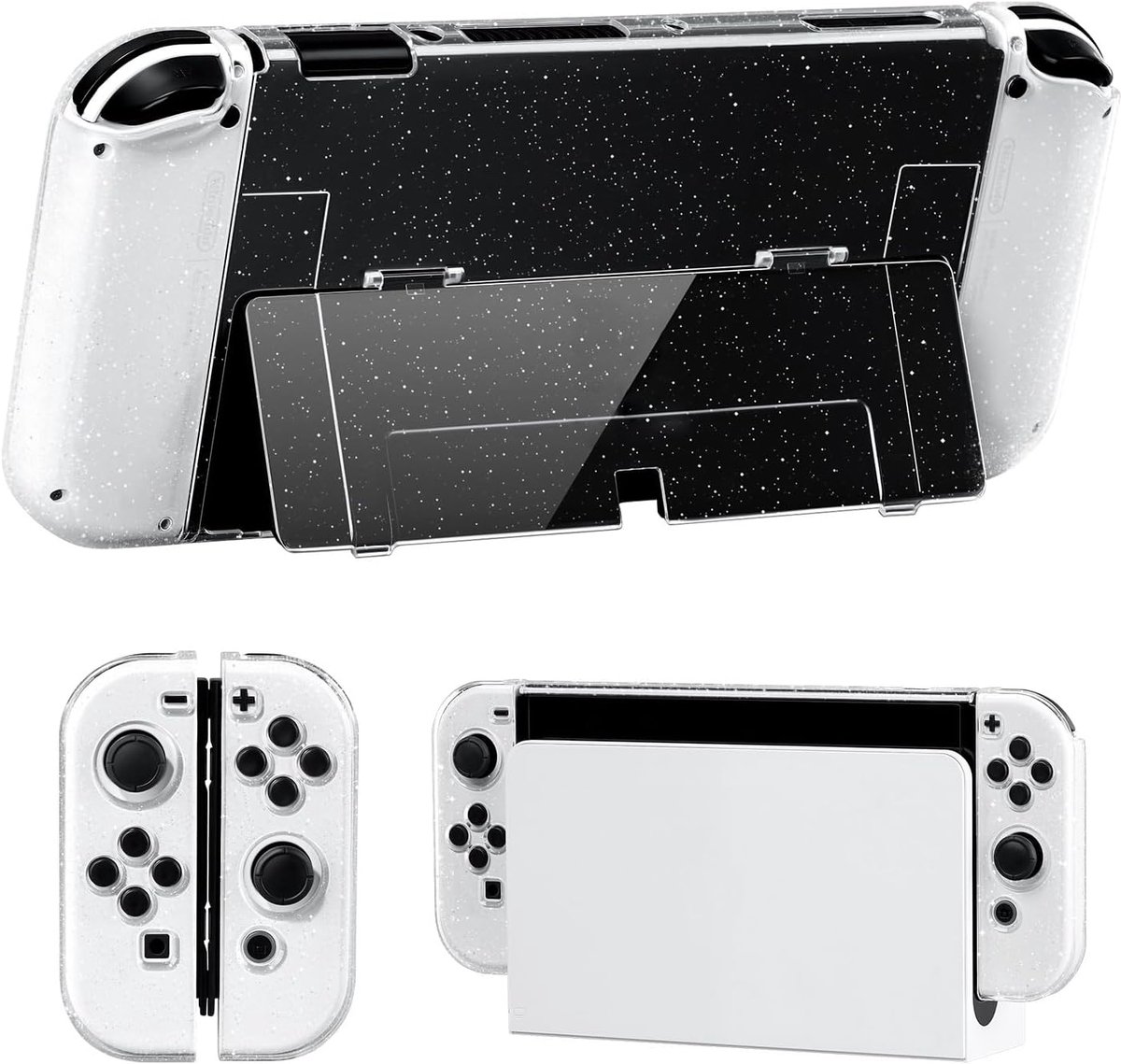 JINGDU Protective Case Compatible with Nintendo Switch OLED 2021, Transparent Glitter Switch OLED Hard Case, Joycon - ShopVlot