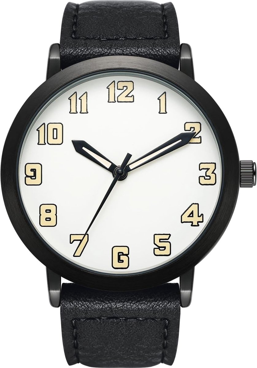 NUOVO Mens White Big Dial Watch Arabic Numerals Black Strap Men's Watch - ShopVlot