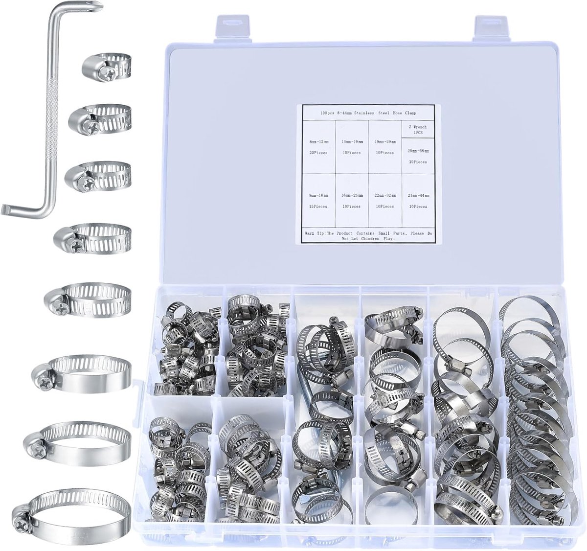 100 stuks verstelbare slangklemmen 8-44 mm - roestvrijstalen verstelbare slangklemmen met schroevendraaier, voor - ShopVlot