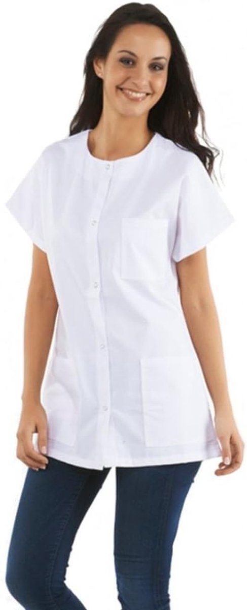 HYDROPLANETE Doctor's coat nurses - women's workwear - white round collar, press studs - ShopVlot