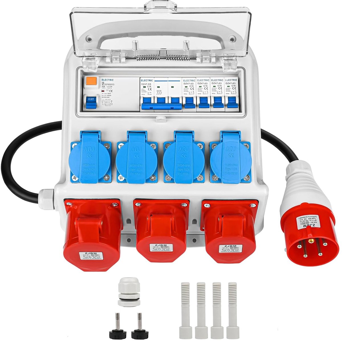 TEOV Construction current distributor Wall distributor with 1M PVC cable, circuit breaker C16A and FI C40A, IP44 CEE - ShopVlot