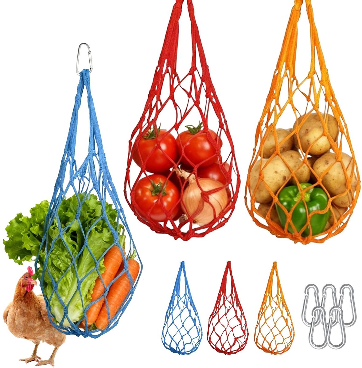 Solidchoice - 6 Stuks Kippenvoedernet met Haken voor Groenten