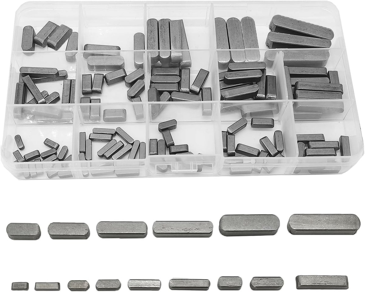 142-Piece Round Carbon Steel Spring Key Set 16 Sizes - 8mm-35mm Parallel Drive Shaft Keys Stock Assortment for - ShopVlot