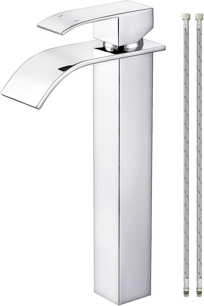 Waterfall Bathroom Faucet Chrome, 295mm Basin Mixer Tap, Single Lever Mixer Tap, Stainless Steel, High Sink Water Tap - ShopVlot