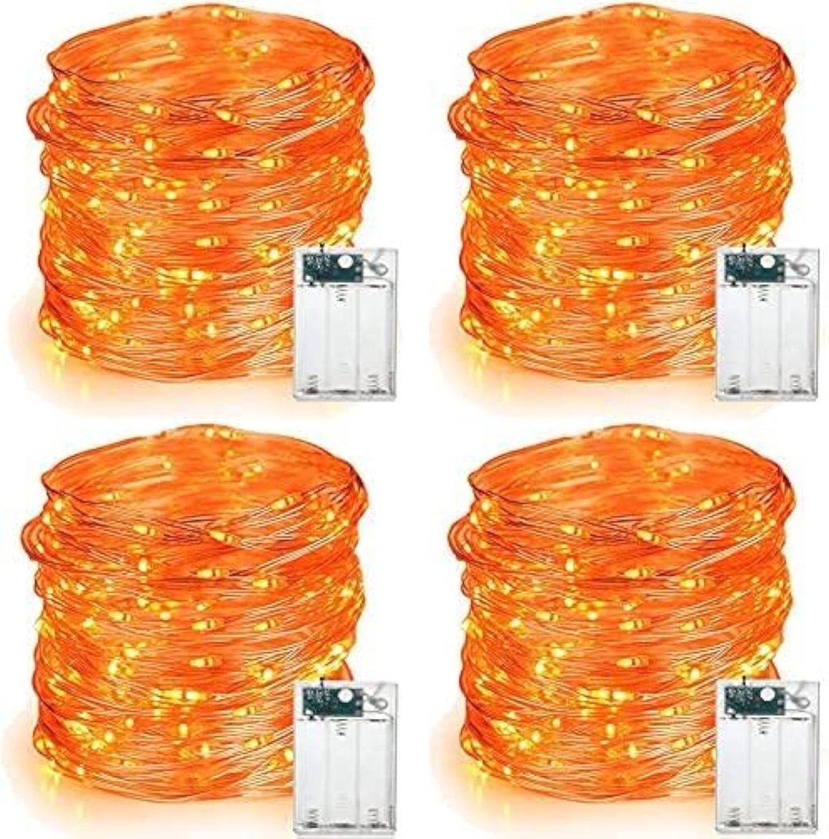 PhilzOps Halloween Decoration Lights 4 Pack, Orange Fairy Lights 6m 60 LED Micro Silver Wire Autumn Light Battery - ShopVlot