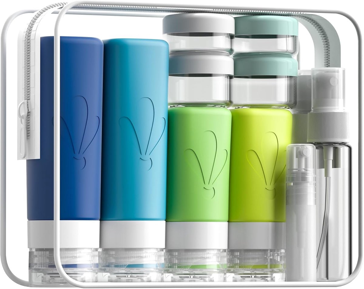 INSFIT Pack of 17 Silicone Travel Bottles with Labels, FDA Approved Travel Size Containers, BPA Free, Leak-Proof - ShopVlot