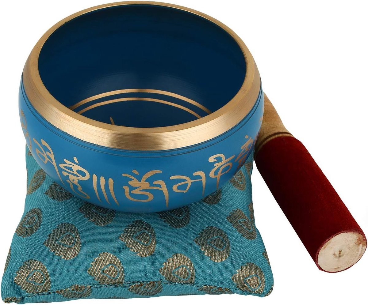 Zap Impex ® Tibetan Meditation Om Mani singing bowl/cushion/Mallet"4 inch" blue - ShopVlot