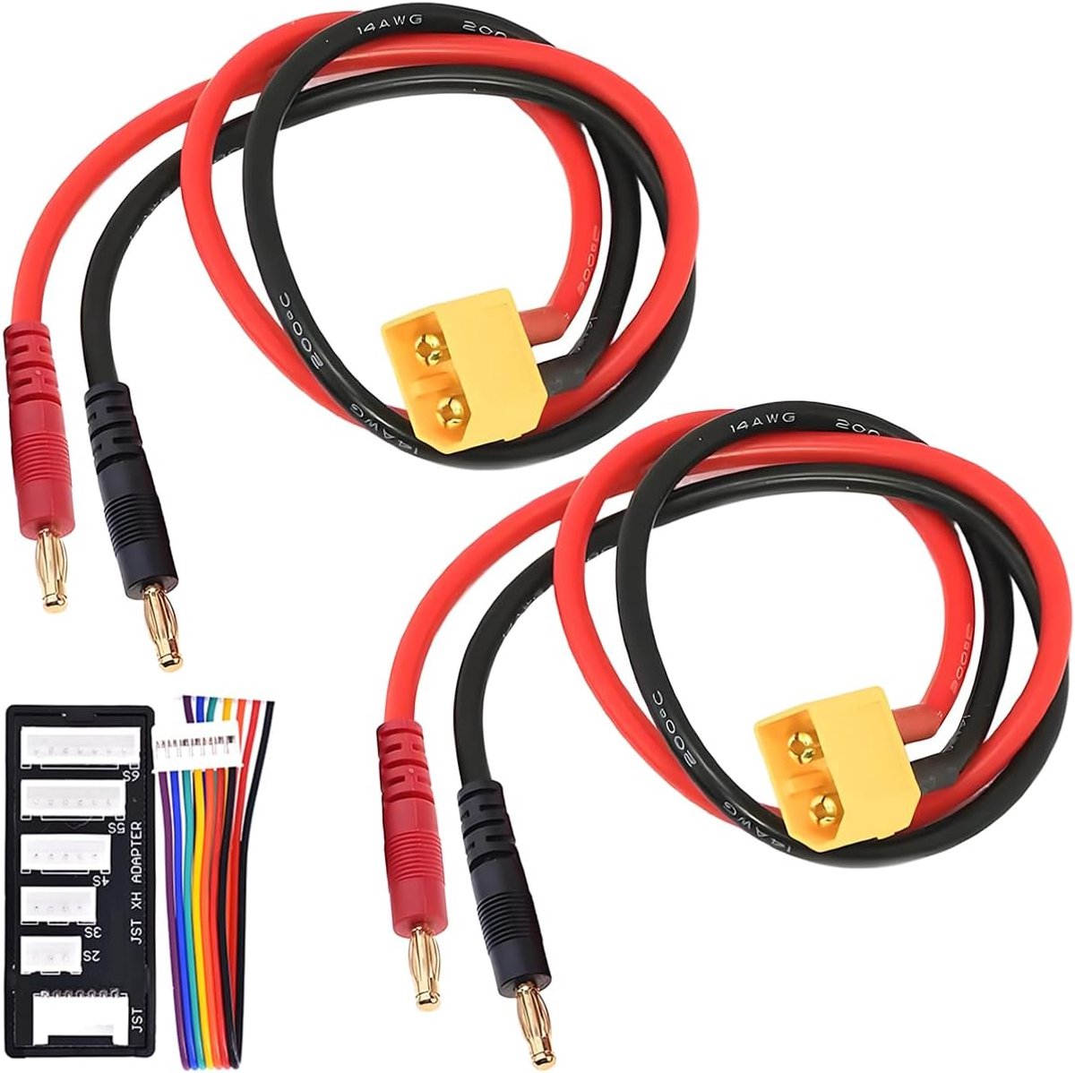 XT60 to 4mm Banana Plug Battery Charging Cable, 14-AWG-XT60 Jack to 4mm Banana Plugs, 30cm/11.8" Silicone Cable for - ShopVlot