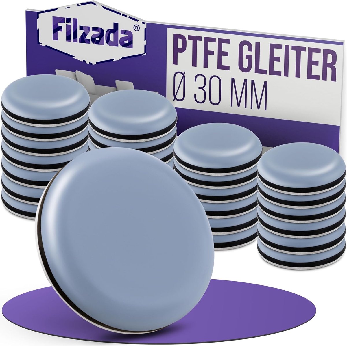 Filzada 26x Teflon Gliders Self-adhesive Ø 30mm Round - Furniture gliders PTFE - Self Adhesive Carpet Glides - ShopVlot