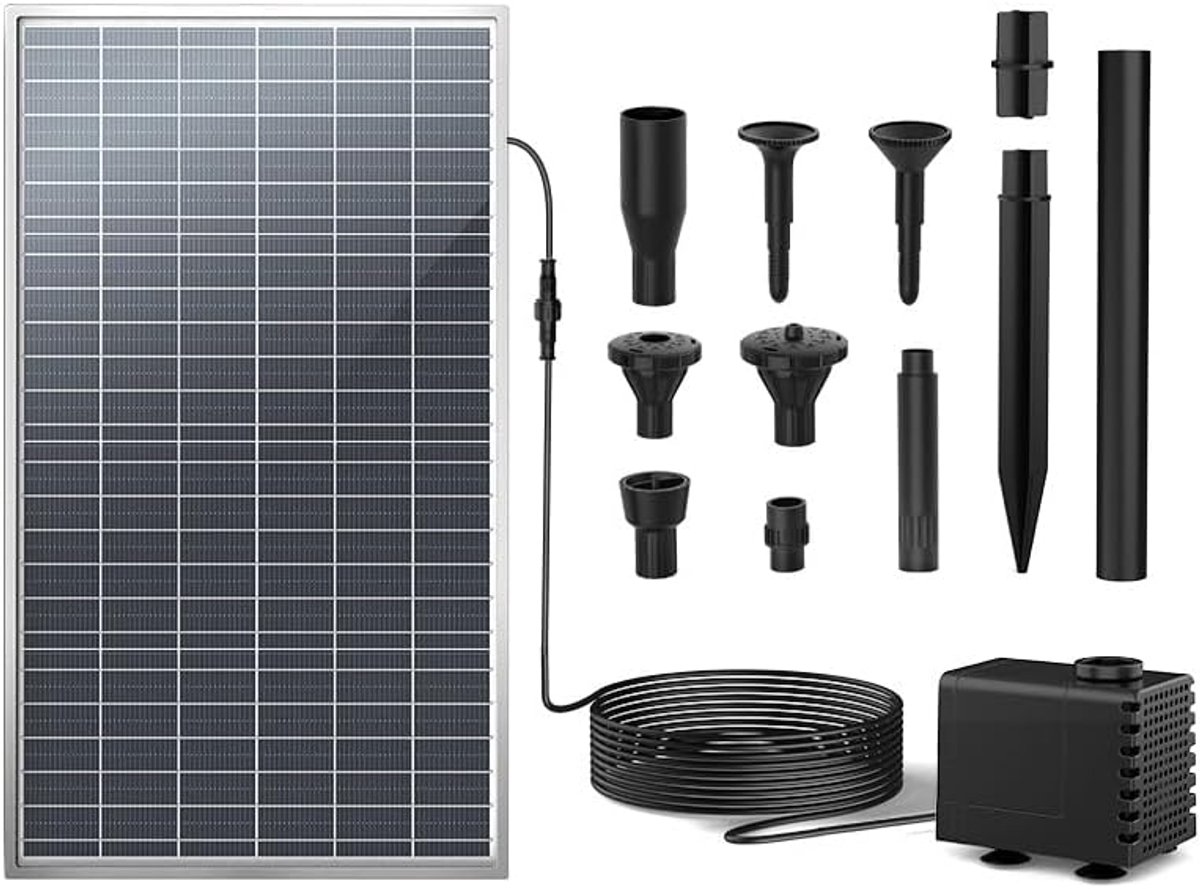AMZtime 20 W kleurrijke led-fontein op zonne-energie voor buiten, met 4000 mAh accu, verbeterde zonne-fontein voor - ShopVlot