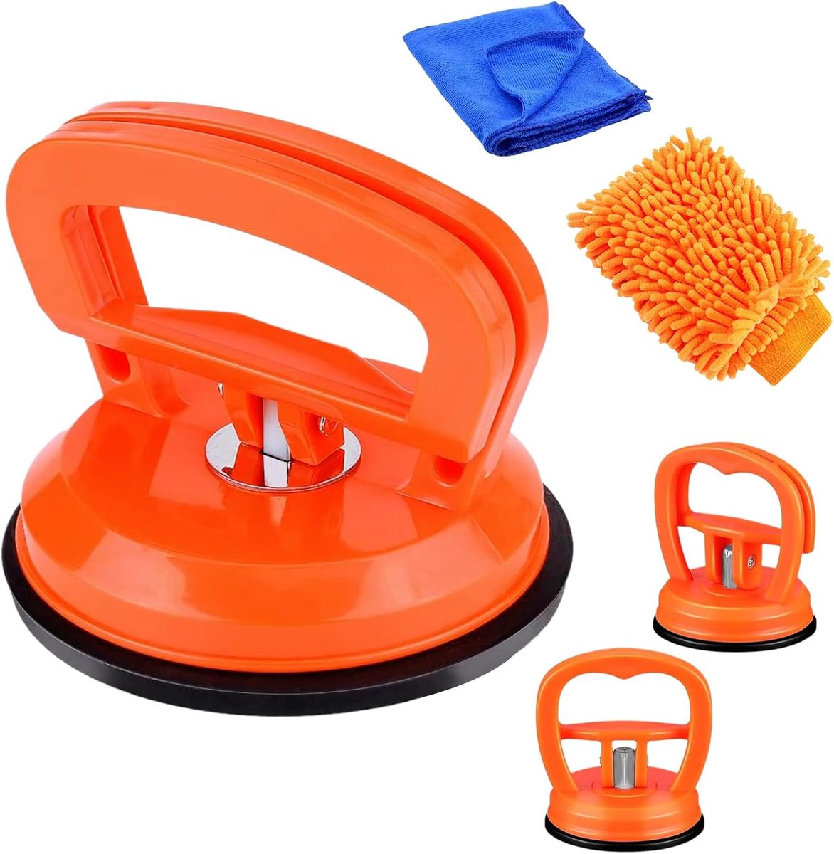 deuktrekker auto, 5 stuks deukreparatieset met sterke zuignappen, deukenreparatieset met oranje reinigingshandschoen - ShopVlot