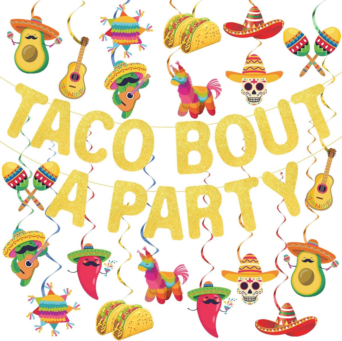 Mexican Taco Party Decoration Taco Party Banner Mexican Fiesta Hanging Decoration Spirals For Birthday Party Cinco De - ShopVlot