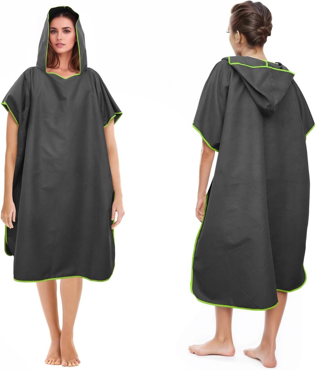 Unisex Badponcho van Microvezel met Capuchon, Ideaal voor Strand en Surfen, Lange Verandertowel in Donkergrijs