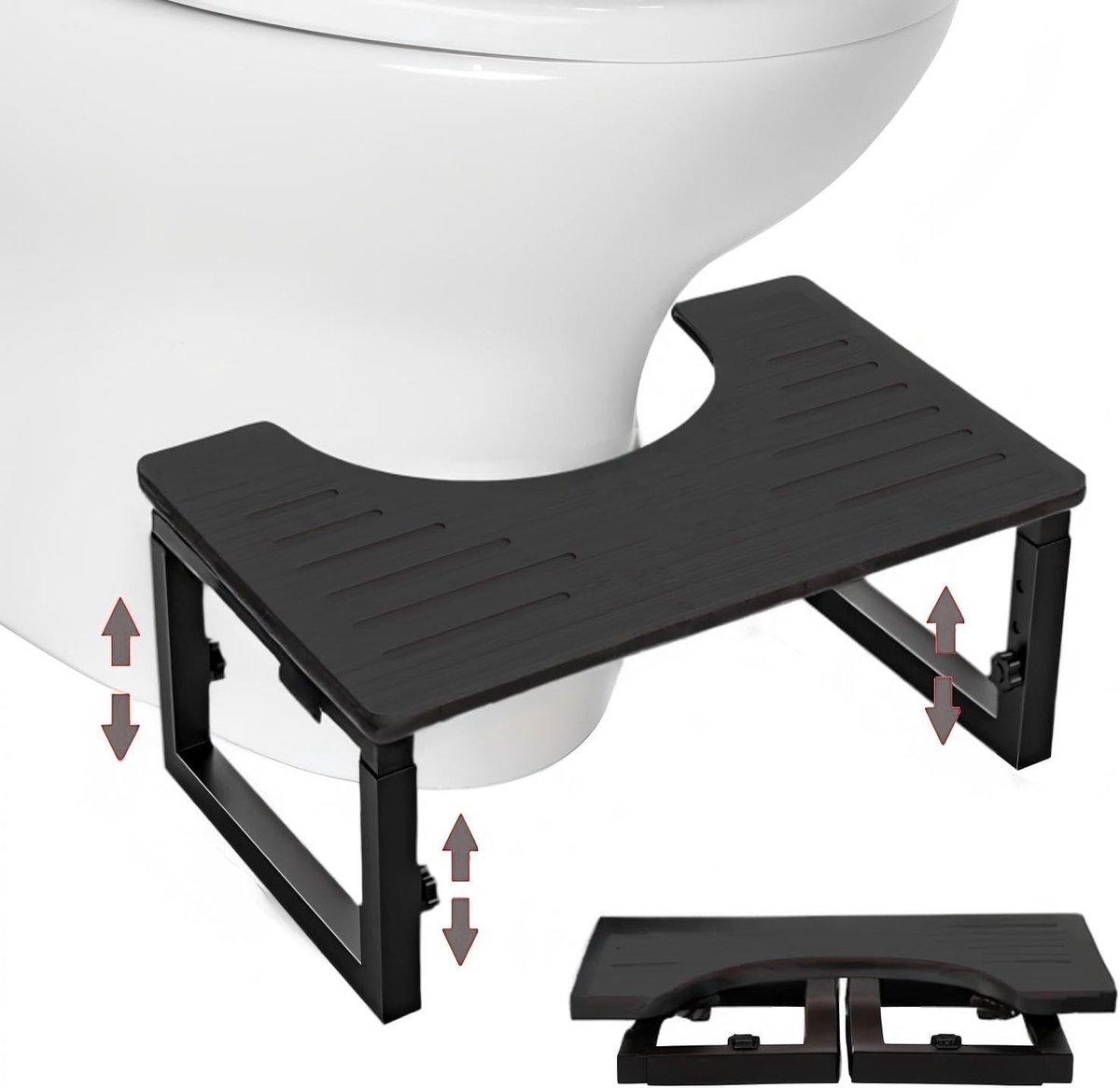 Verstelbare Toiletkruk voor Volwassenen en Kinderen, Opvouwbare en Antislip Toiletstoel van Metaal en Hout, Ideaal voor Comfortabel Toiletgebruik