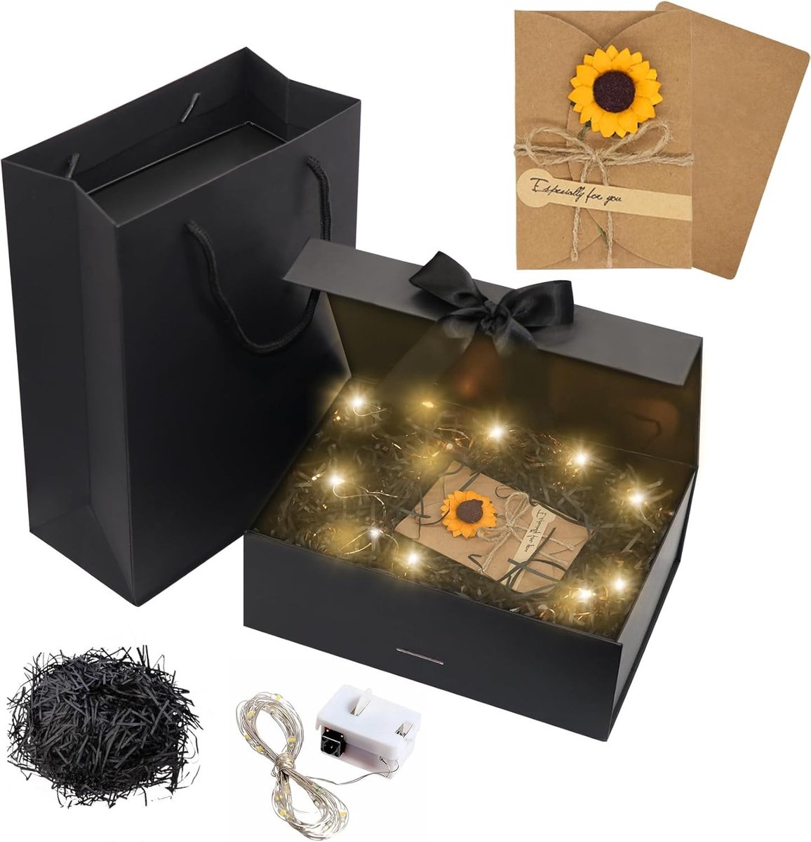 Cadeaubox met deksel in zwart - Luxe geschenkverpakking voor elke gelegenheid, ideaal voor verrassingen en presentjes