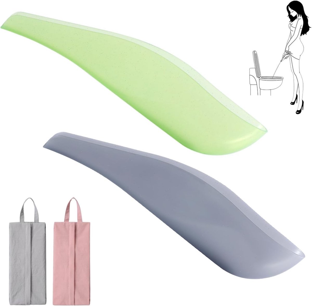 Herbruikbaar urinoir voor dames, draagbaar en opstaand ontwerp, ideaal voor outdooractiviteiten en kamperen, met handige opbergtas