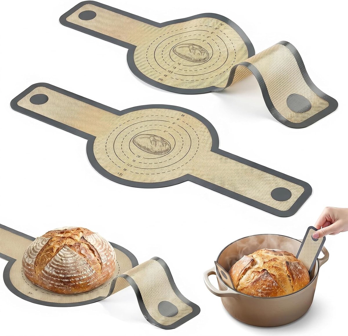2 bakmatten van siliconen, 56 x 21 cm, voor pasta en braadpan, antiaanbaklaag, herbruikbaar, met lange handgrepen - ShopVlot