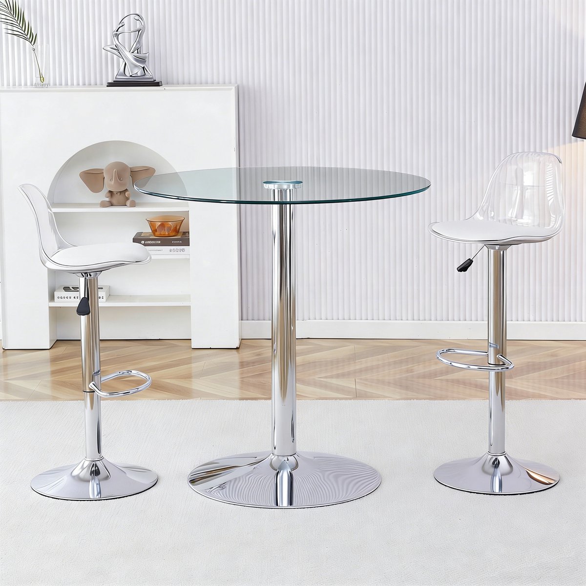 COVREO Barset 89 cm transparant, van glas en metaal met 2 draaibare barkrukken