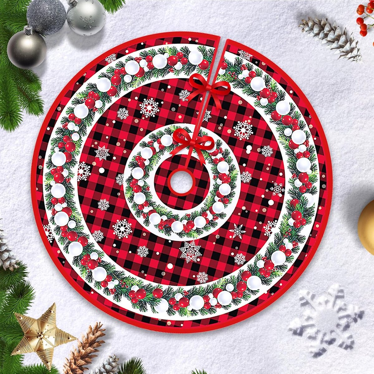 Kerstboomrok 90cm Rond - Dubbel Kroonmodel - Zachte Katoen - Verberg kerstboomdraden - ShopVlot