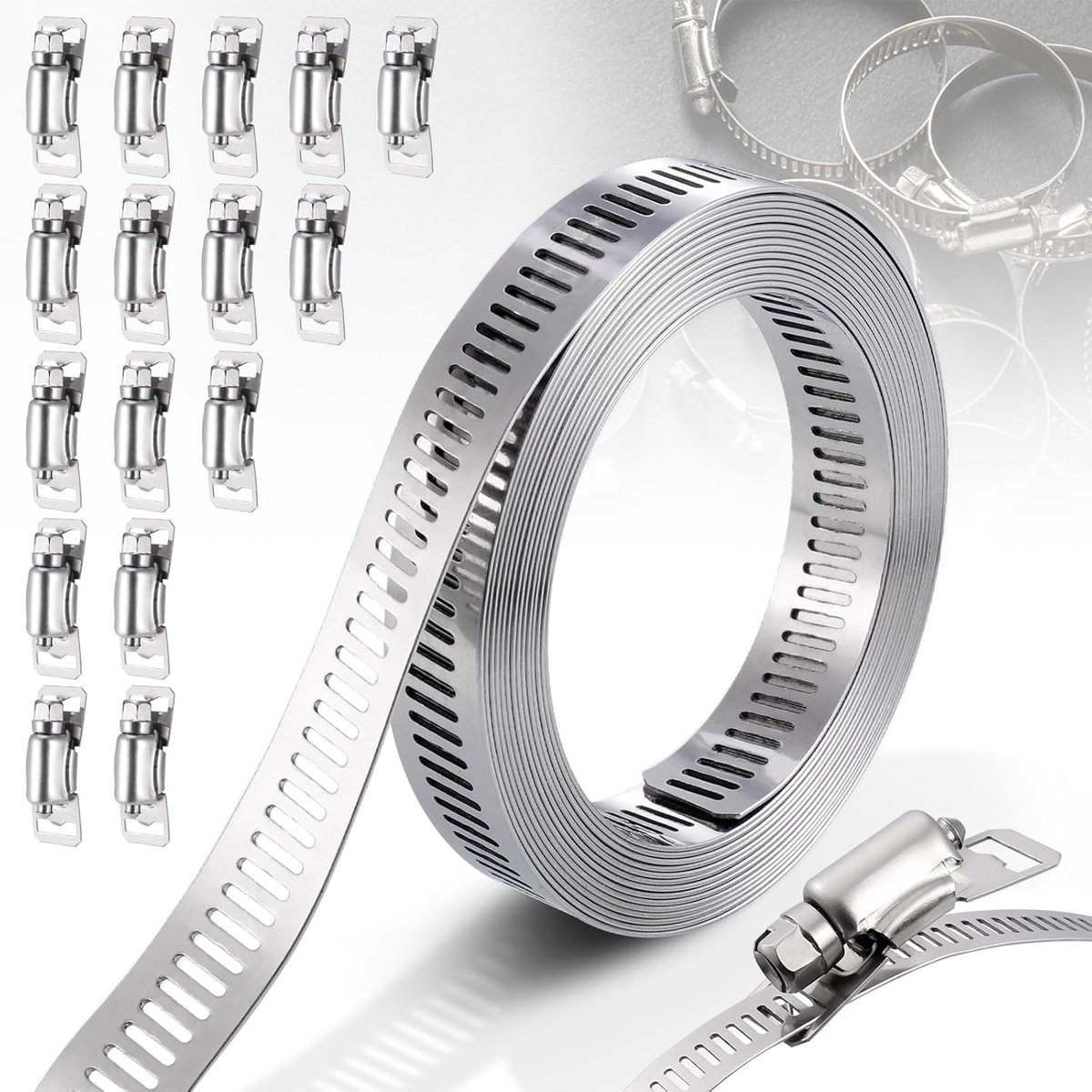 Hose clamps 5 m - roestvrij staal - 16 stuks - verstelbare klemmen voor water- en gasbuizen - ShopVlot