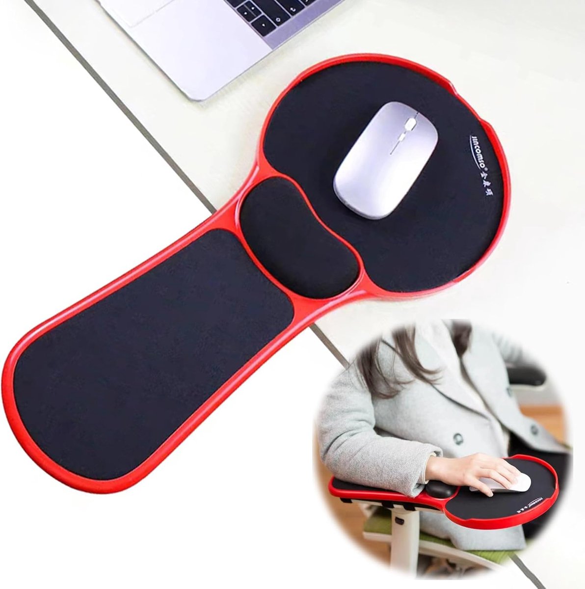 Ergonomische muismat met armsteun - verstelbaar - rood - vermindert druk op pols - ShopVlot