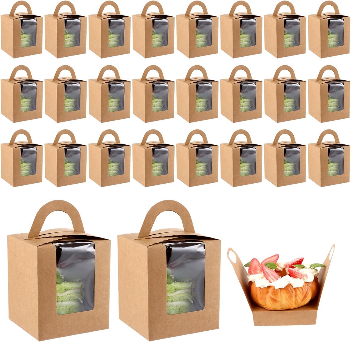 Cupcake doos 100 stuks - bruin - met venster en handgreep - ideaal voor feestjes - ShopVlot