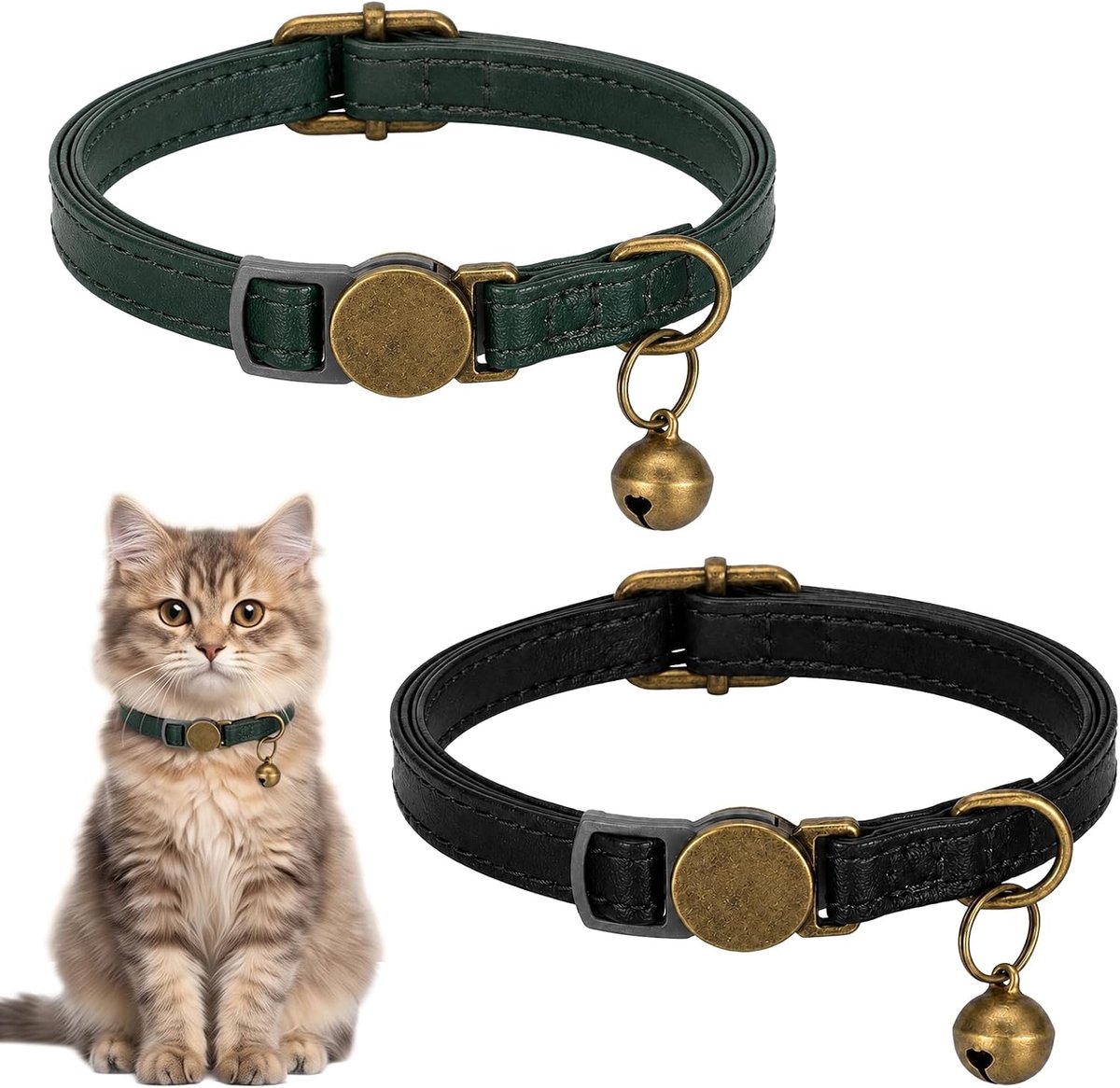 Kattenhalsband verstelbaar 23-34 cm - met belletje - veiligheidssluiting - comfortabele pasvorm - ShopVlot