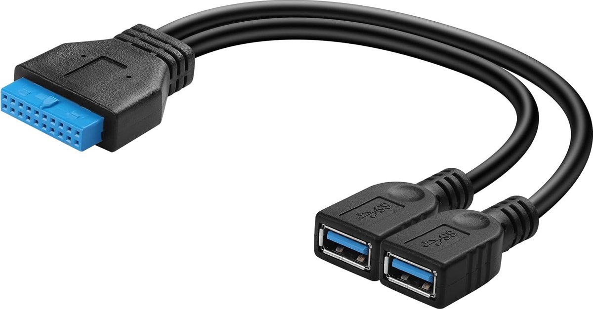 USB 3.0 Y-splitter kabel - 20-pin naar 2x USB A female - 5Gbp/s datatransmissie - voeg extra USB-poorten toe - ShopVlot